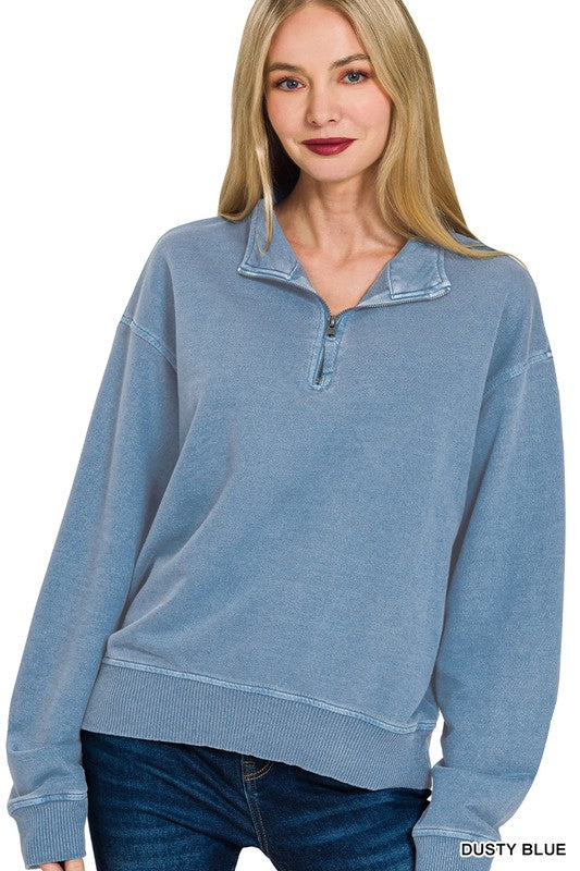 French Terry Washed Half Zip Top