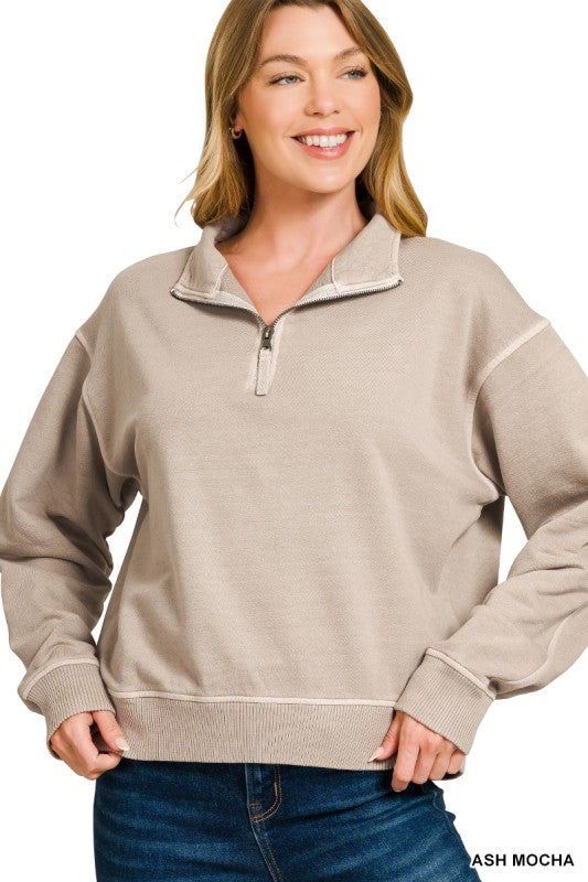 French Terry Washed Half Zip Top