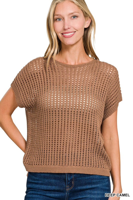 Camel Sheer Hollow Sweater