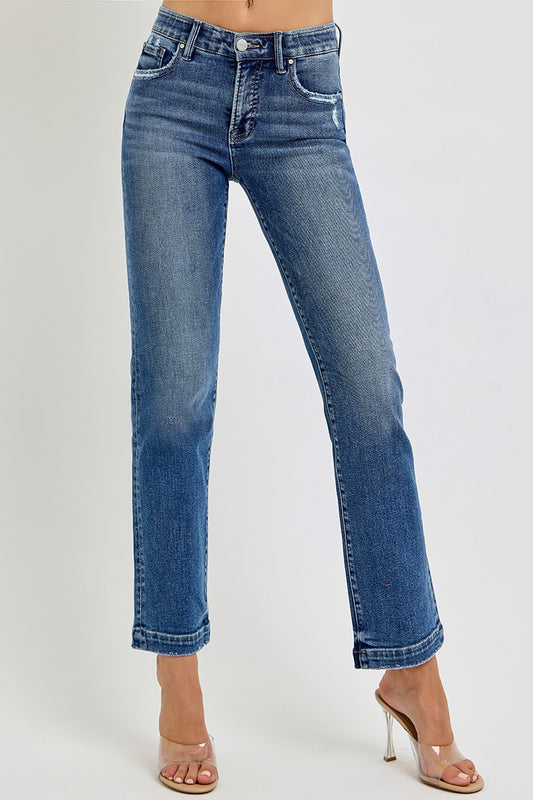 Mid Rise Straight Dark Wash Risen Denim