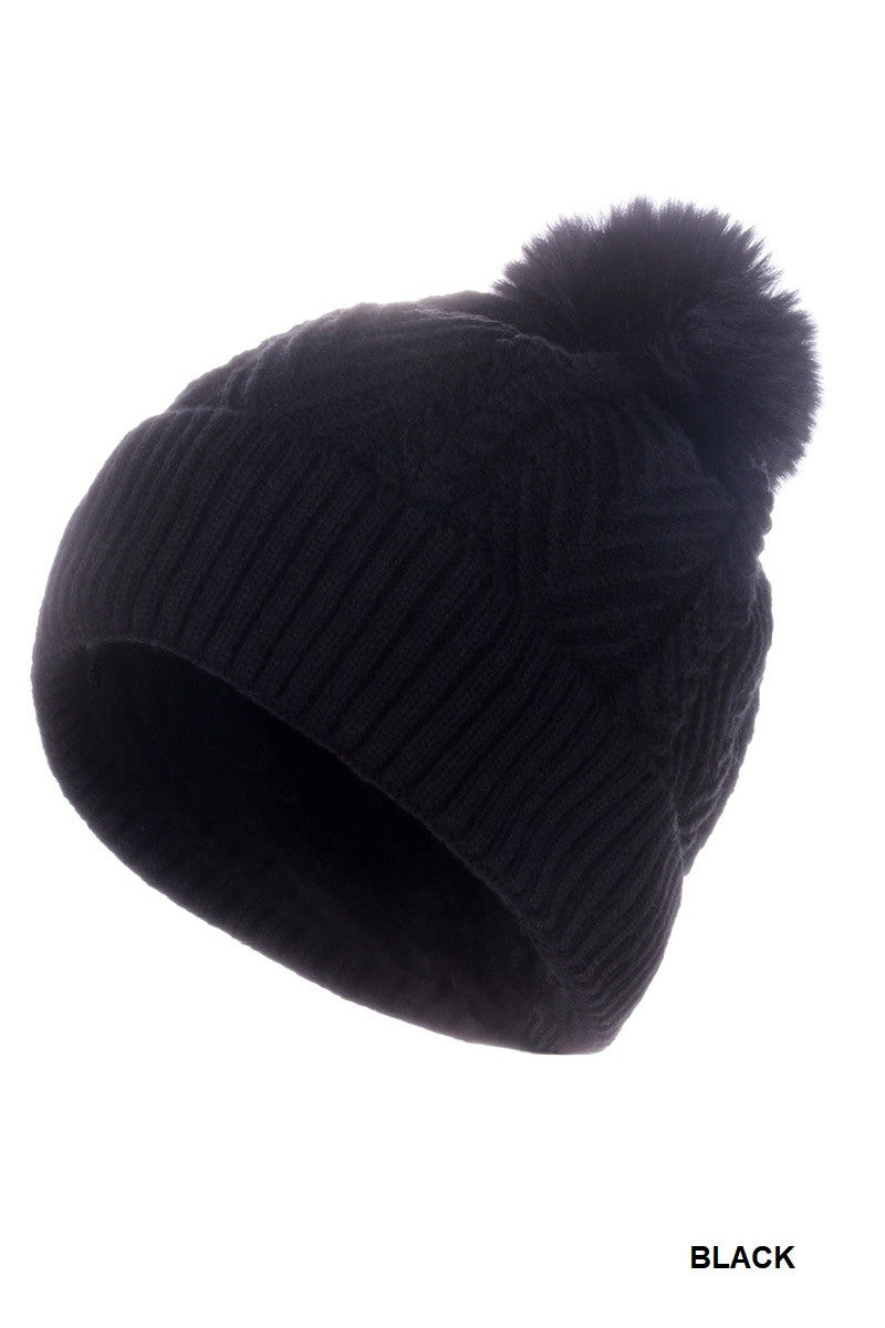 Knit Lined Pom Beanie