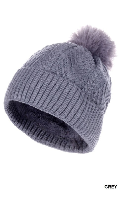 Knit Lined Pom Beanie
