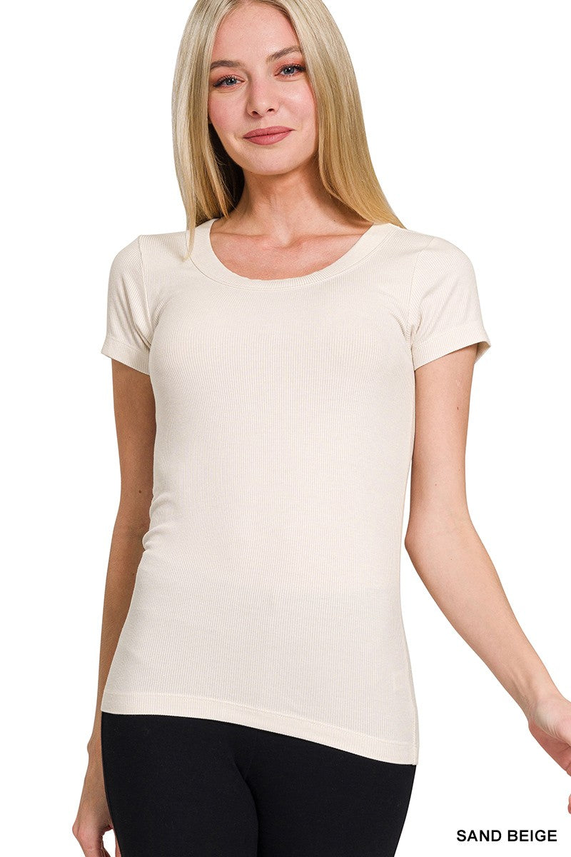 Round Neck Ribbed Short Sleeve Tee