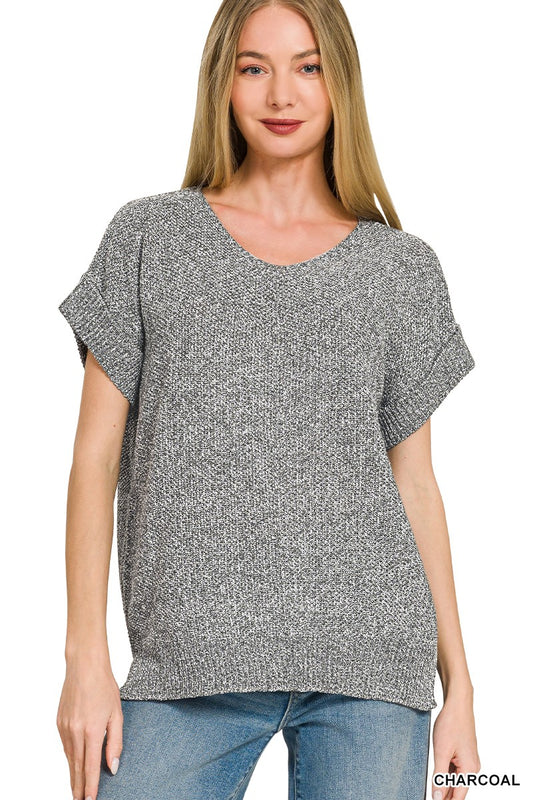 Center Seam Short Sleeve Sweater