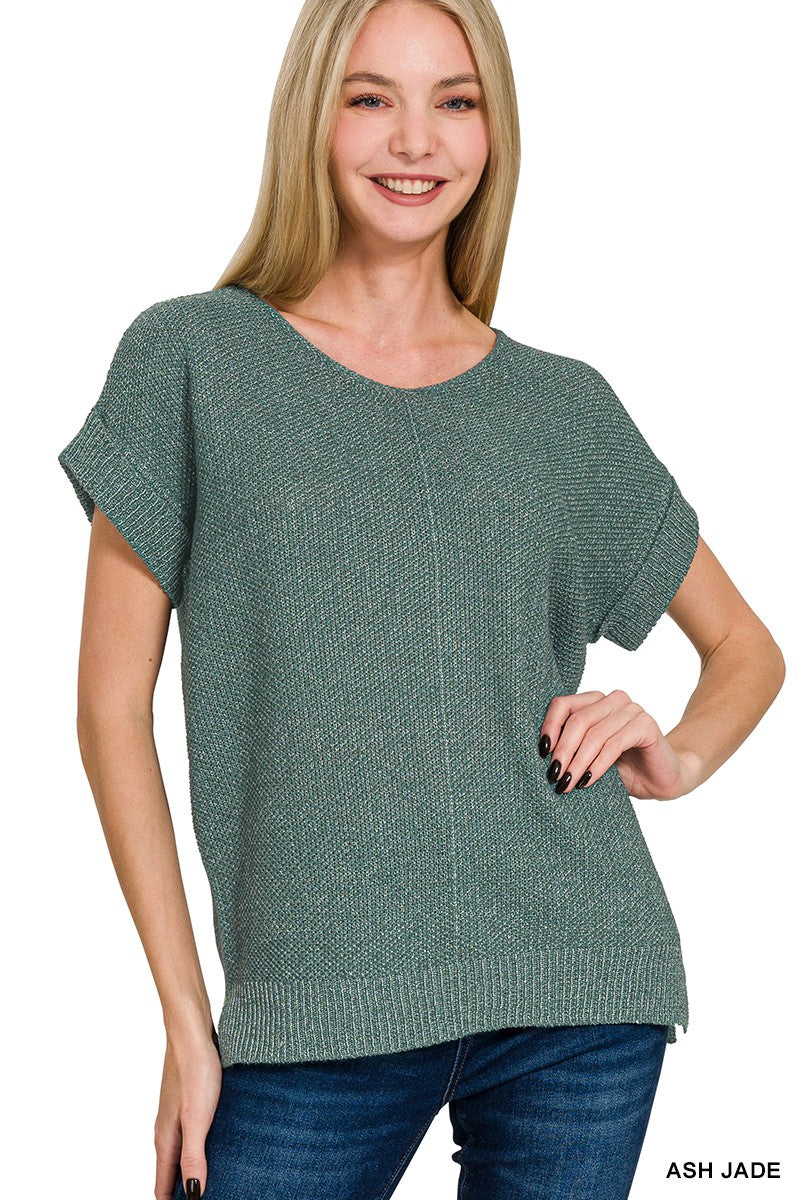 Center Seam Short Sleeve Sweater-Ash Jade