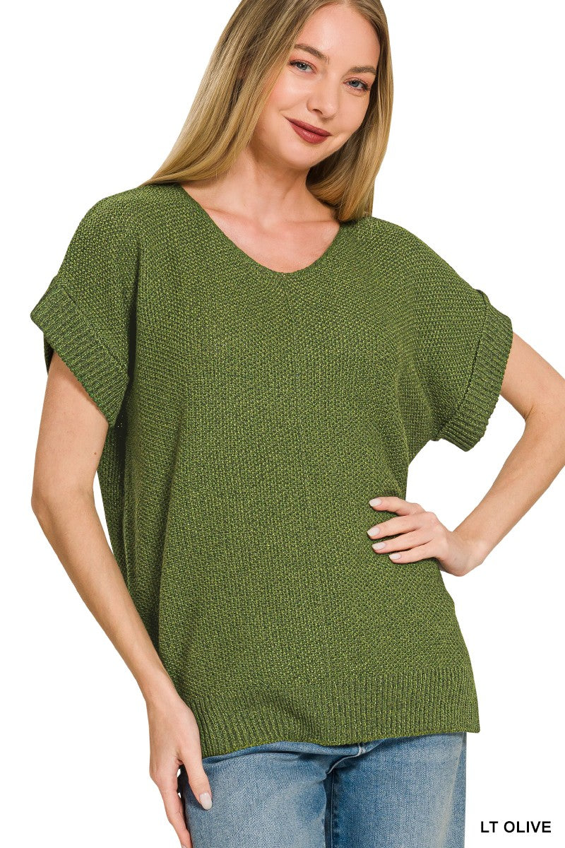 Center Seam Short Sleeve Sweater