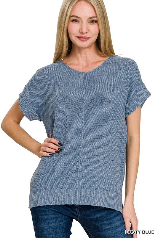 Center Seam Short Sleeve Sweater