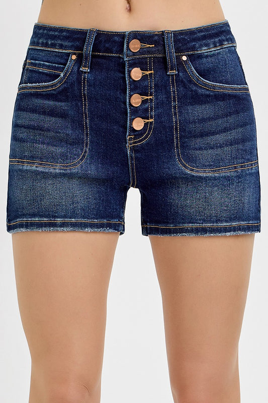 Dark Wash Patch Pocket Risen Shorts