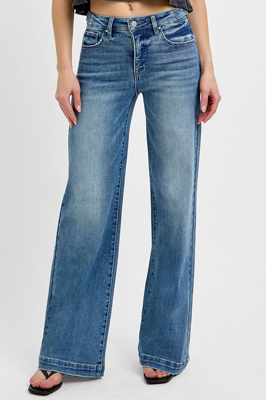 Tummy Control Adjustable Waist Wide Risen Denim