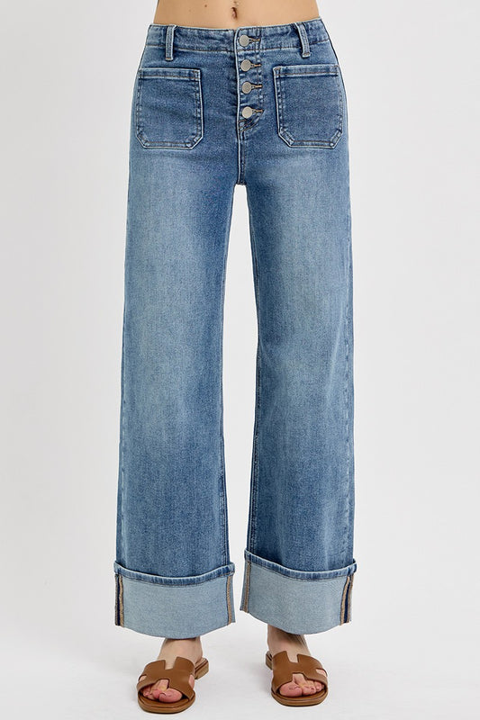 Button Patched Pocket Risen Jeans