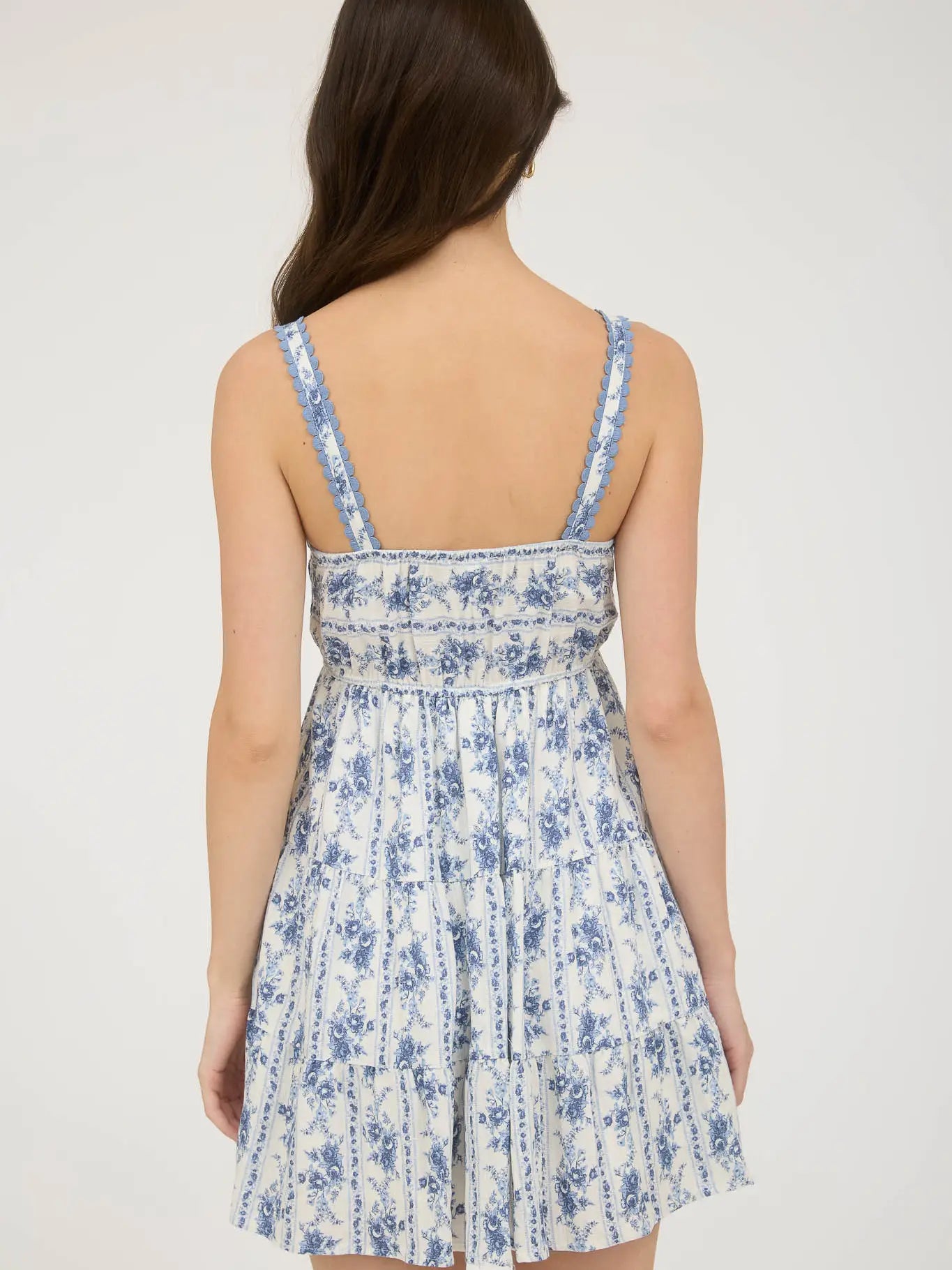 Blue Stripe Floral Mini Dress
