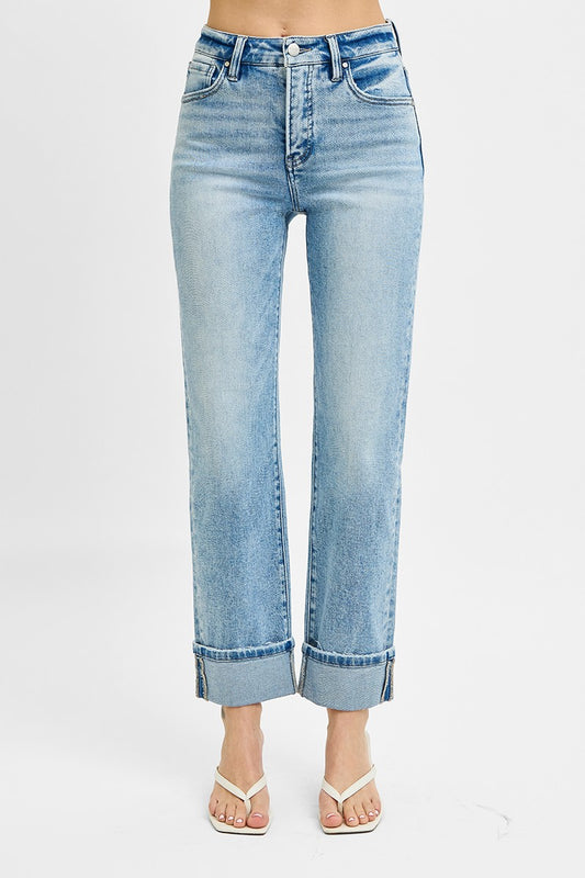 High Rise Straight Roll Up Risen Jeans