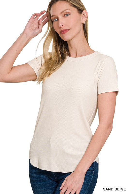 Ribbed Round Neck Tee