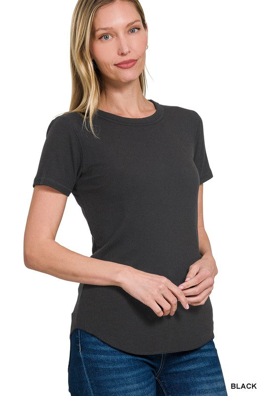 Ribbed Round Neck Tee