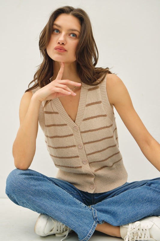Striped V Neck Vest