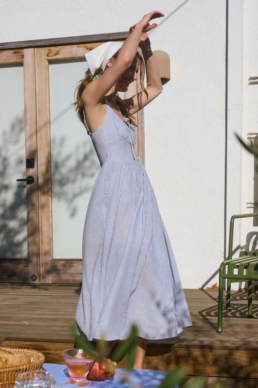 Stripe Navy Midi Dress