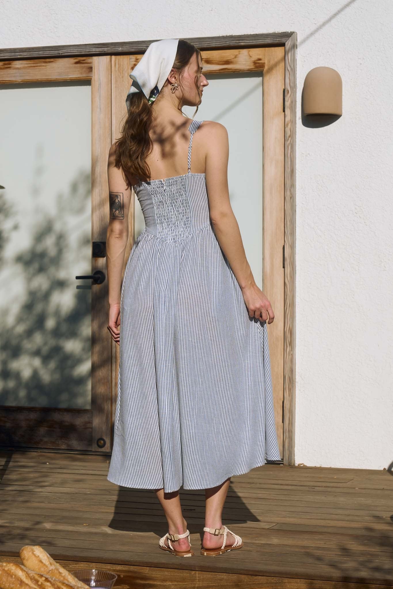 Stripe Navy Midi Dress