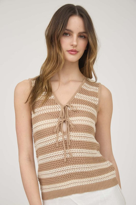 Stripe Front Tie Pullover