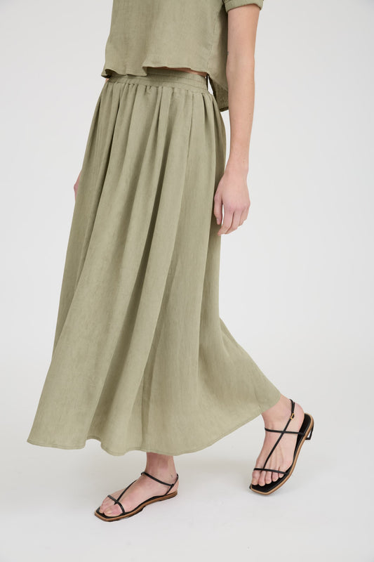 Crinkle Midi Olive Skirt