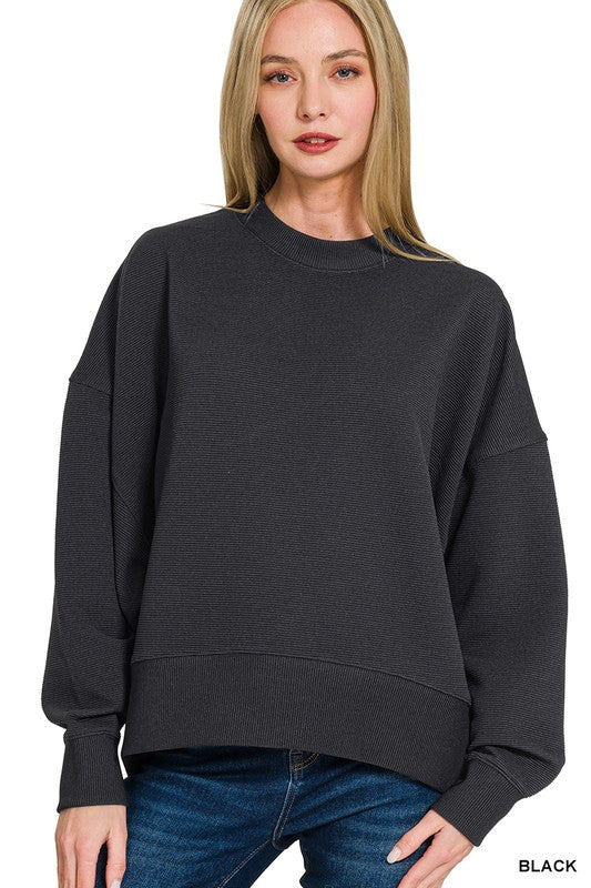 Ribbed Balloon Sleeve Pullover