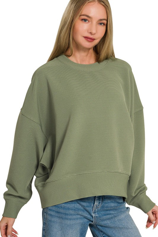 Ribbed Balloon Sleeve Pullover