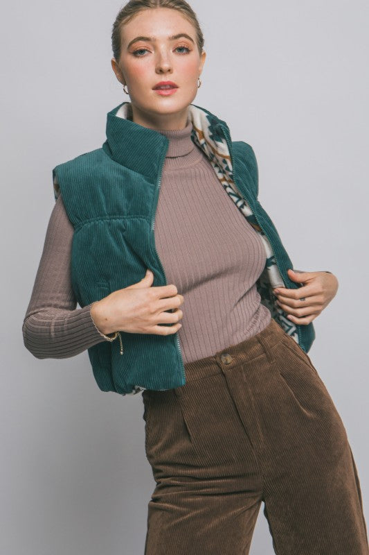 Corduroy Aztec Reversible Vest