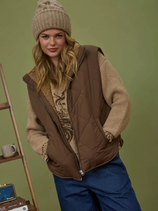 Quilted Zip Up Fleece Lined Vest