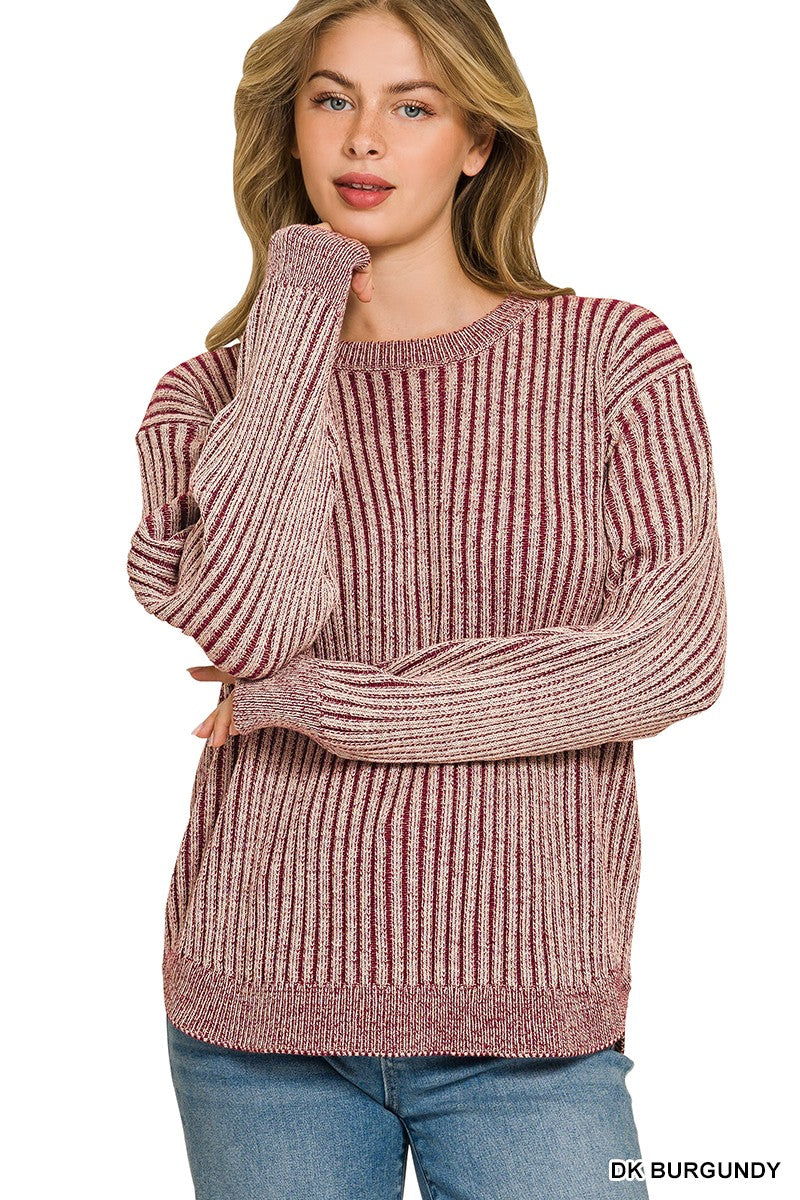 Curved Hem Two Tone Sweater