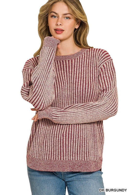 Curved Hem Two Tone Sweater