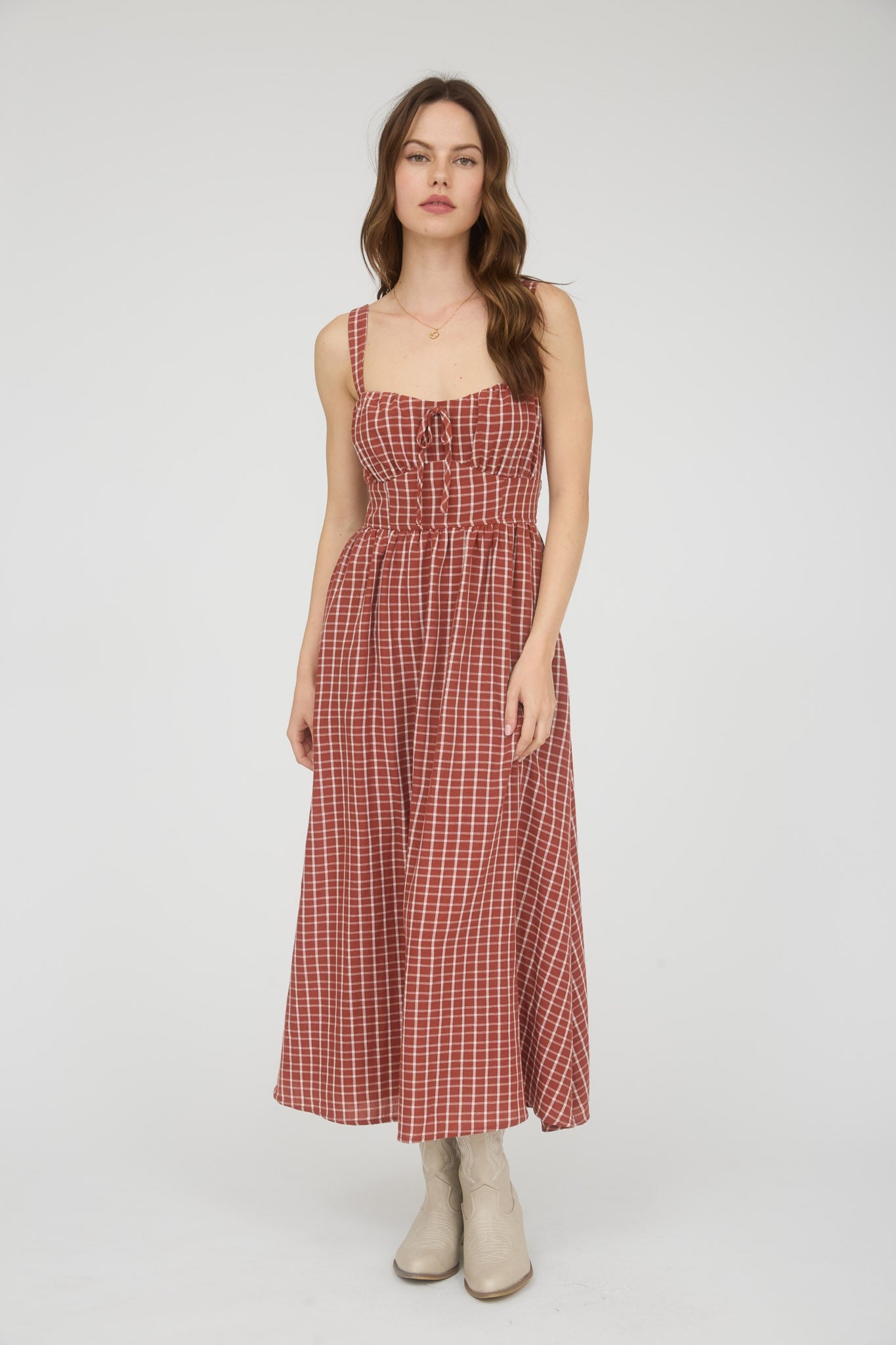 Plaid Corset Midi Dress