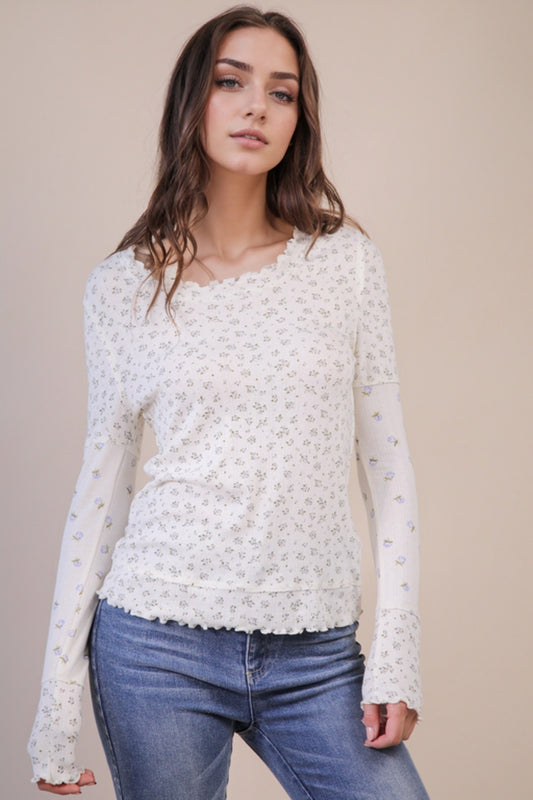Floral Print Lettuce Hem Top