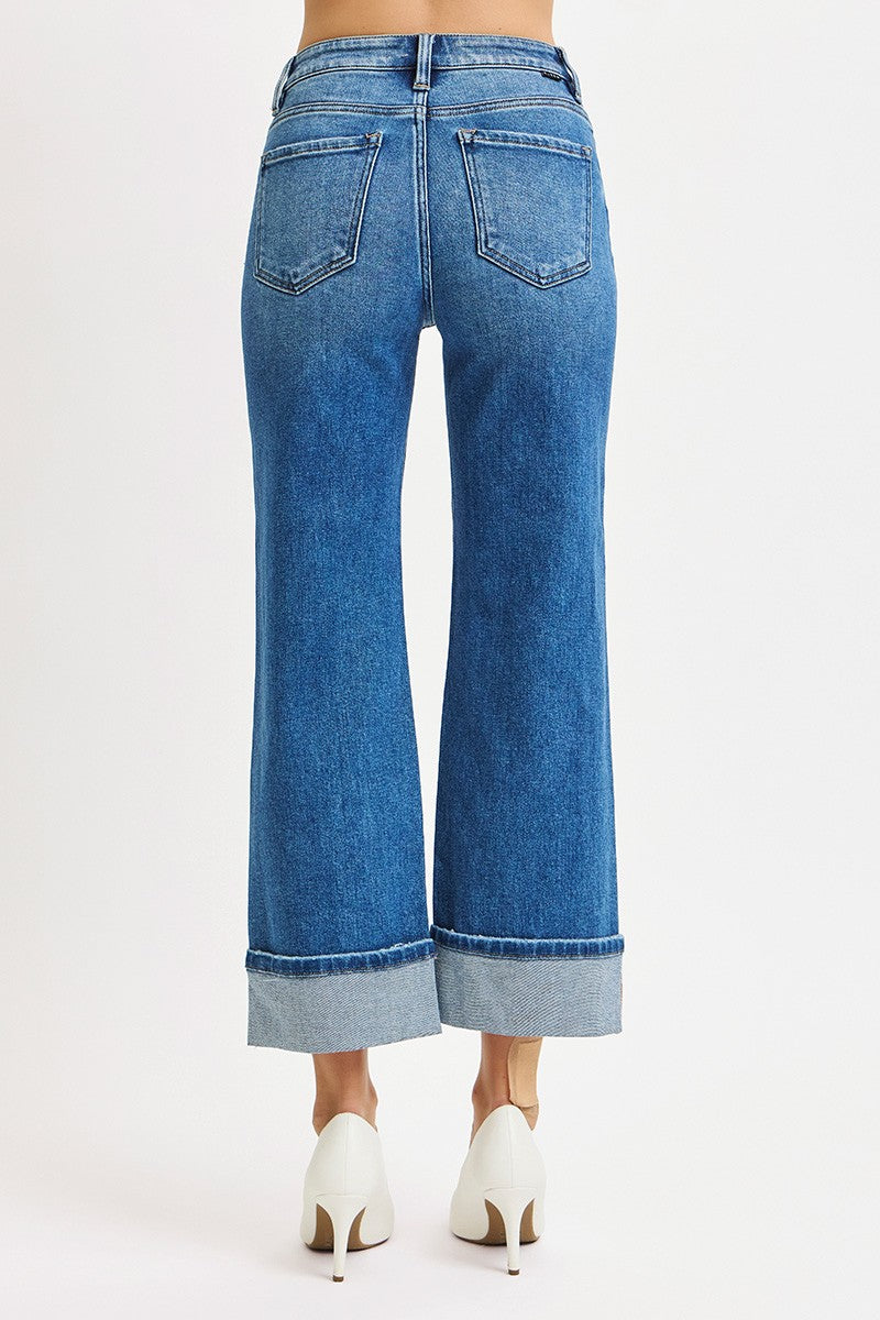 Mid Rise Straight Cuffed Risen Jeans