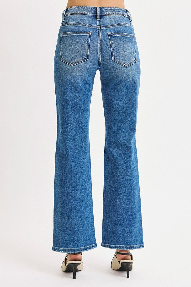 Straight Dark Wash Distressed Risen Jeans