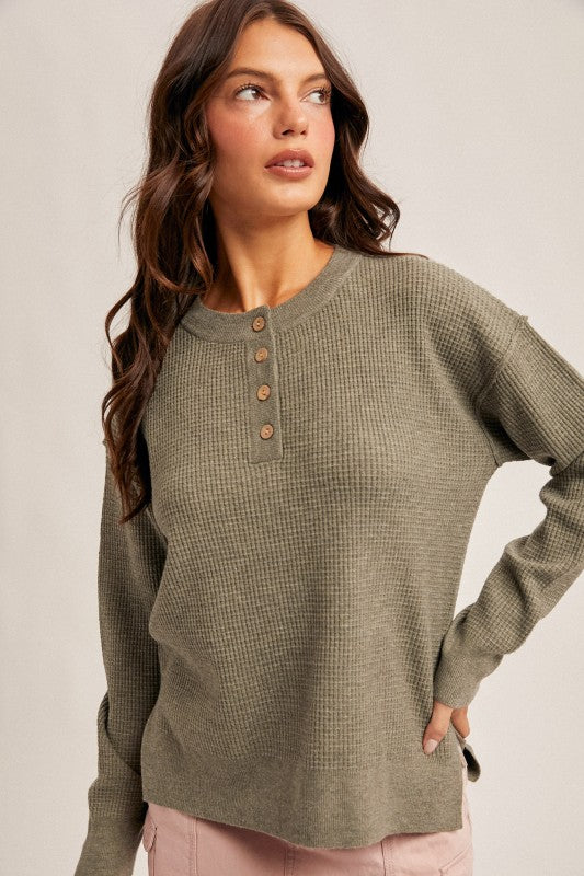 Waffle Button Sweater