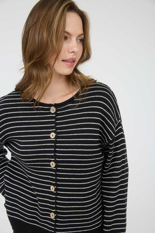 Stripe Button Knit Cardigan