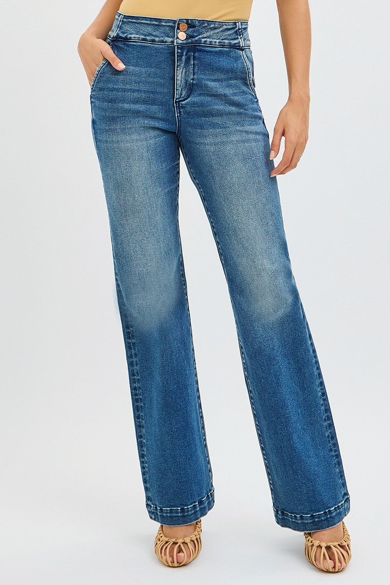 High Rise Bootcut Double Button Risen Jeans