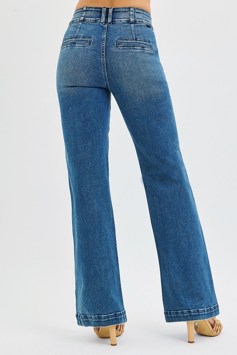 High Rise Bootcut Double Button Risen Jeans