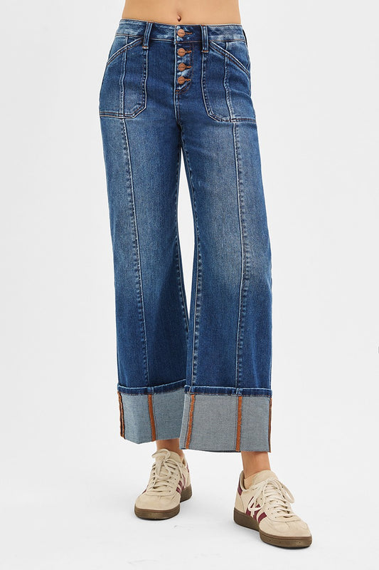 Cuffed Straight Wide Risen Jeans