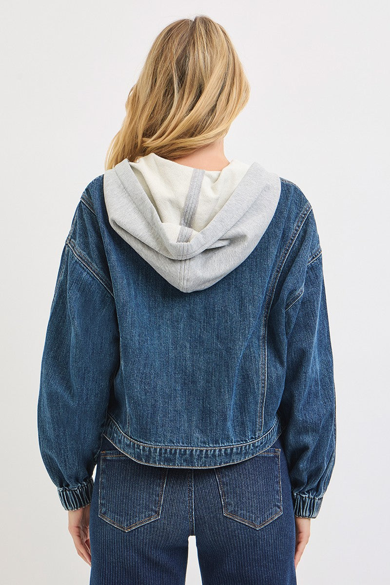 Risen Hooded Denim Bomber Jacket