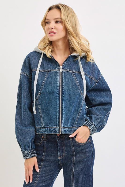 Risen Hooded Denim Bomber Jacket