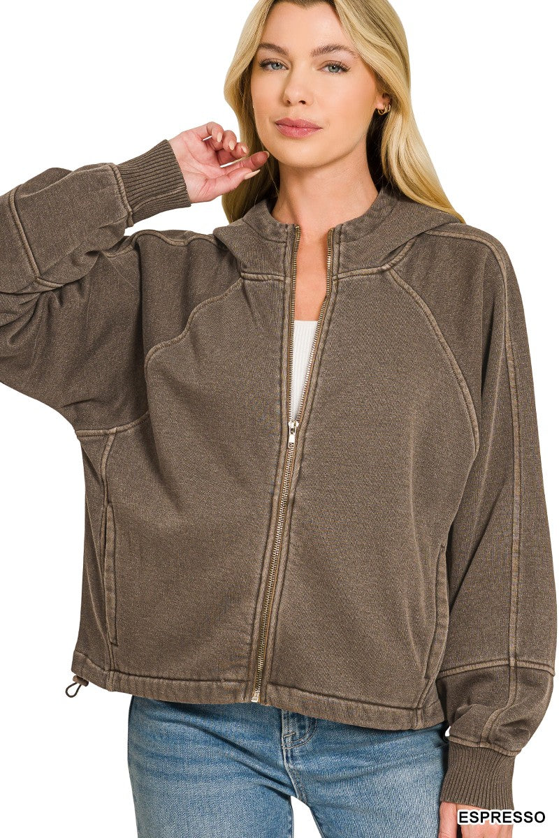 Fleece Pigment Zip Up Hoodie