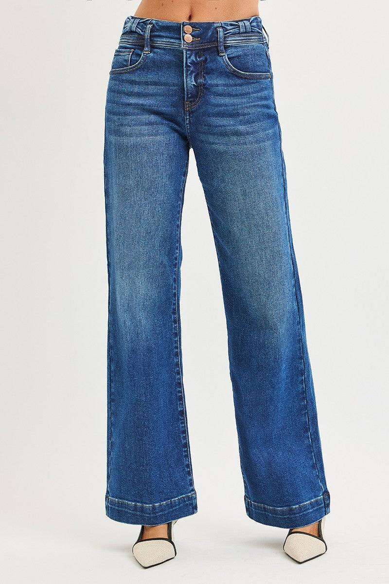 Wide Leg Bow Waistband Risen Jeans