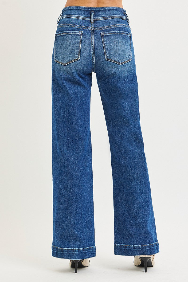 Wide Leg Bow Waistband Risen Jeans