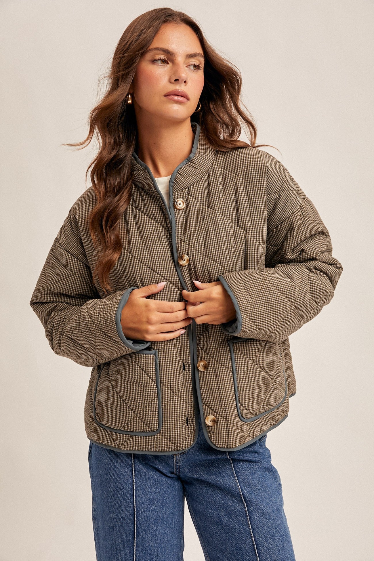 Micro Checker Quilted Jacket