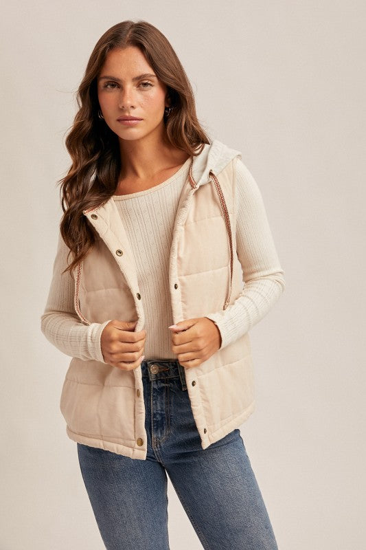 Contrast Trim Puffer Vest with Hood