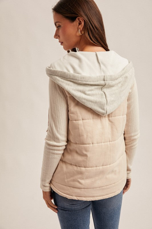 Contrast Trim Puffer Vest with Hood