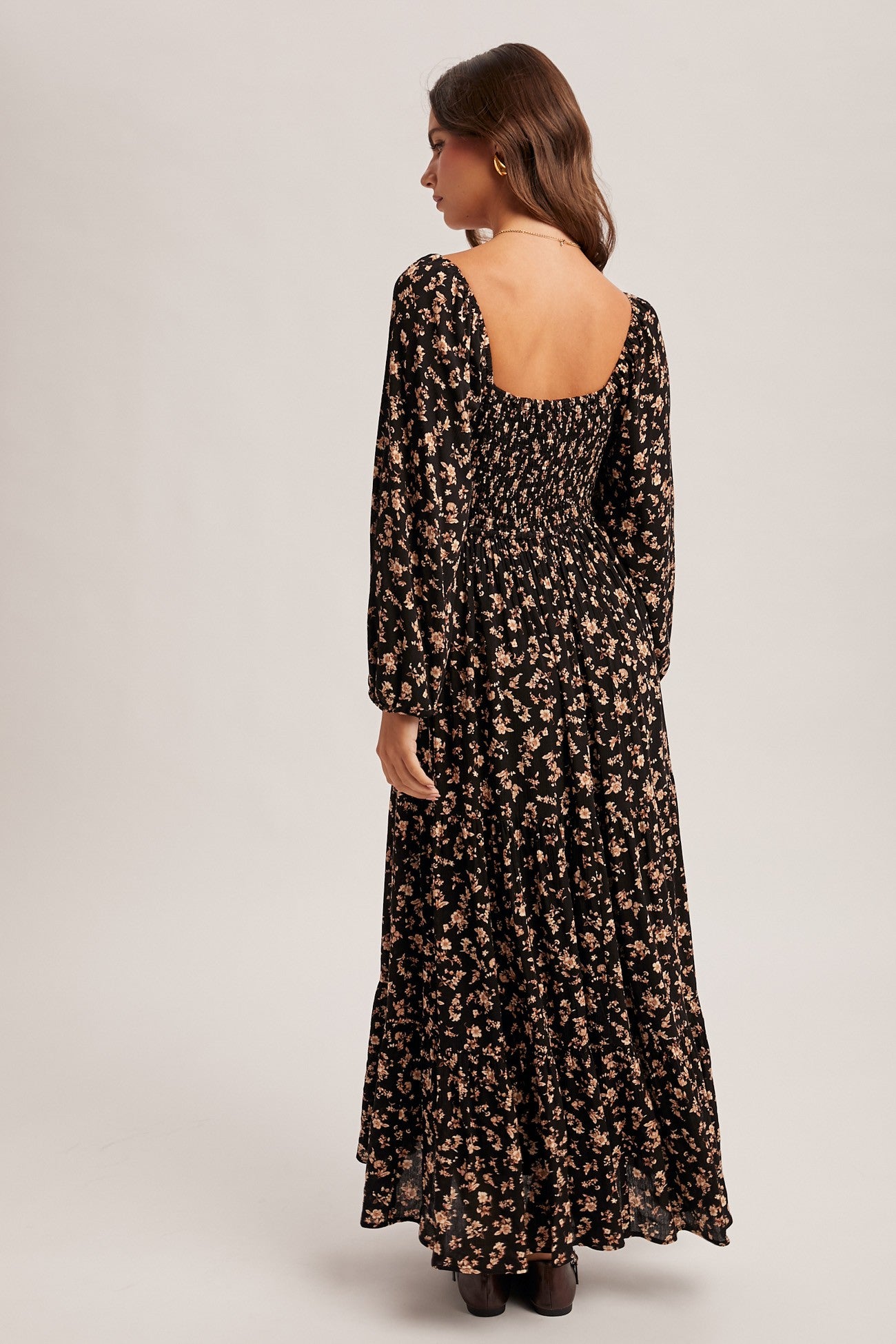 Balloon Sleeve Floral Midi Dress
