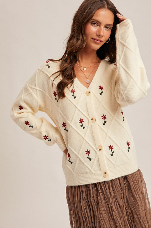 Floral Embroidered Sweater Cardigan