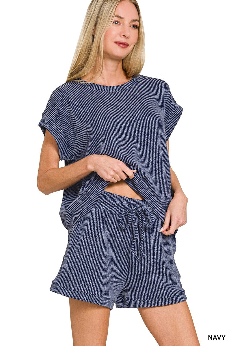 Rib Cap Sleeve and Shorts Set