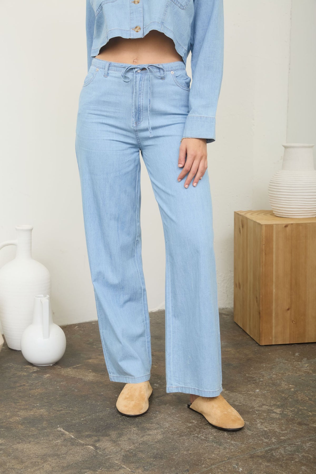 Front Tie Wide Leg Pants